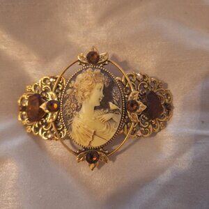Large Cameo Barrette with Brown Stones